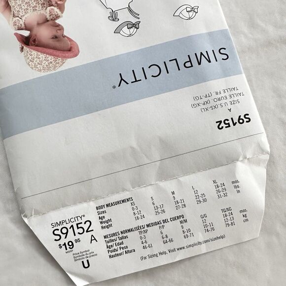 Simplicity 9152 Infant Dress Bummie Hat Sewing Pattern Size XS-XL UNCUT - Picture 2 of 3